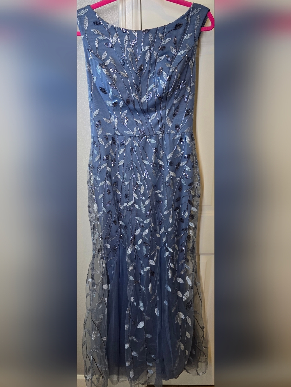 Elegant Blue Embellished Evening Dress